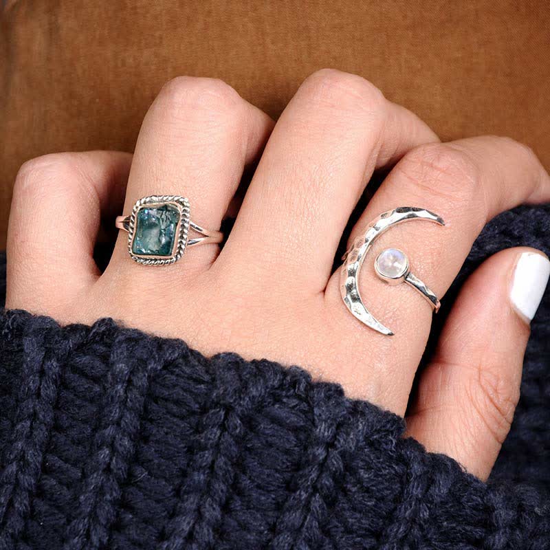 Bague Croissant de Lune en Pierre de Lune Olivenorma