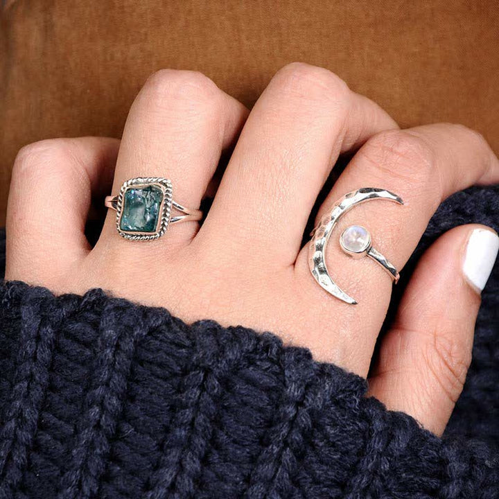 Bague Croissant de Lune en Pierre de Lune Olivenorma