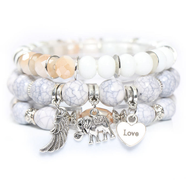 Ensemble de bracelets à perles avec pendentif en forme de cœur et ailes d'éléphant Olivenorma