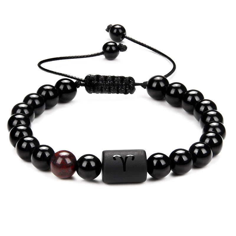 Bracelet tissé pour homme en onyx noir naturel avec signe du zodiaque Olivenorma