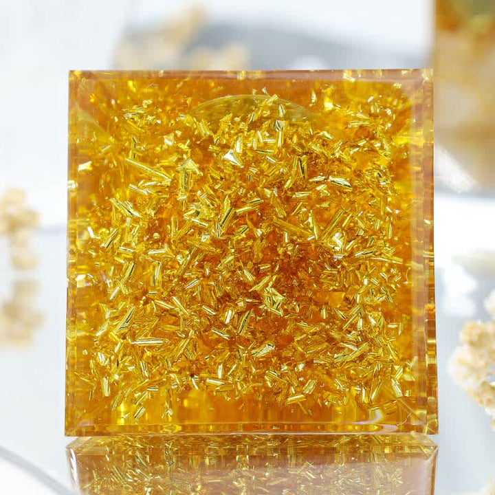 Citrine Olivenorma Richesse Cube de Métatron Pyramide d'orgone