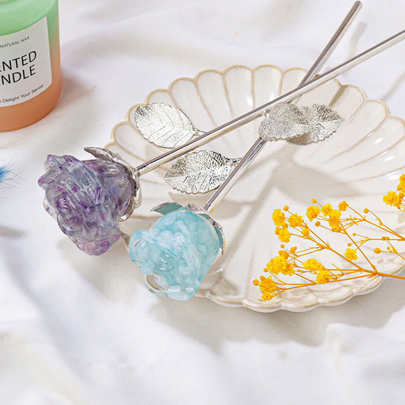 Décoration artisanale en pierres précieuses avec fleur de rose en cristal Olivenorma