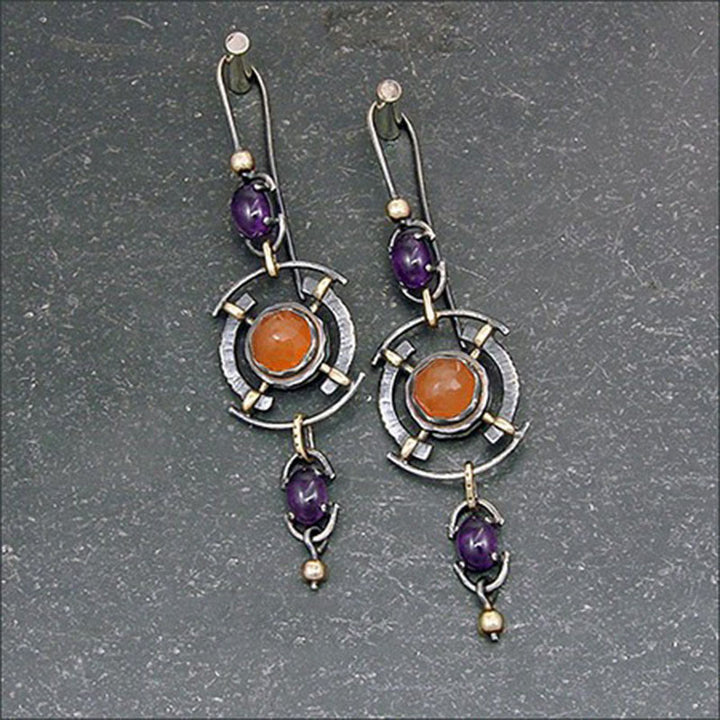 Boucles d'oreilles de sorcière en cristal incrusté de disque rétro Olivenorma