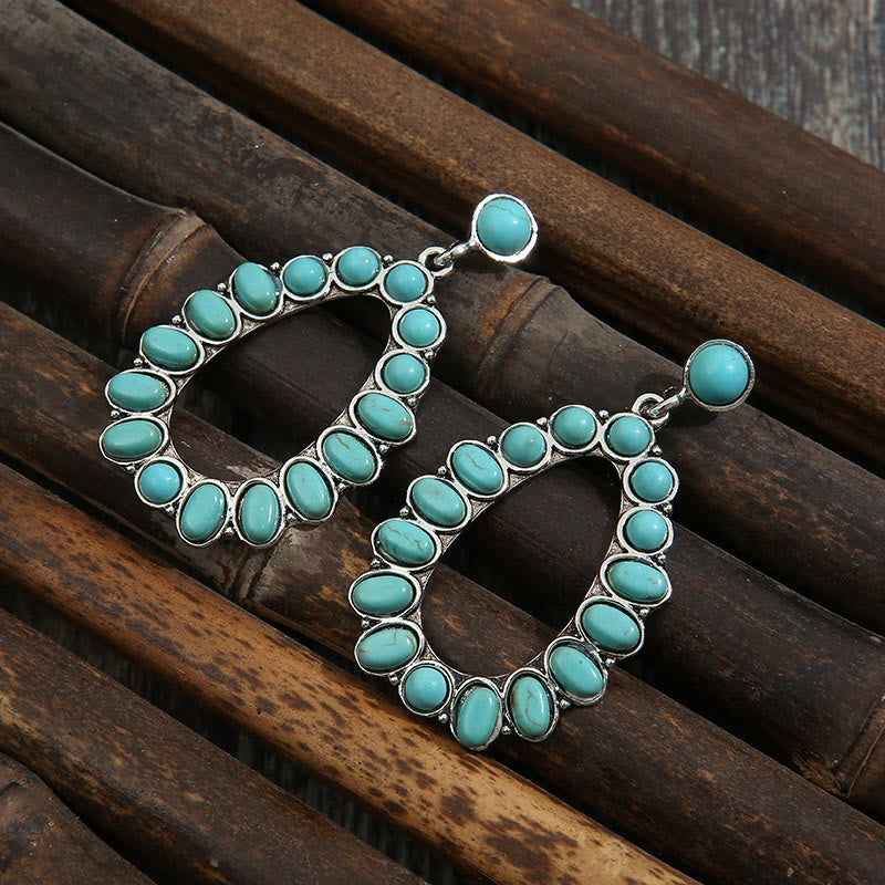 Boucles d'oreilles à tige en turquoise et forme de goutte d'eau de style bohème Olivenorma
