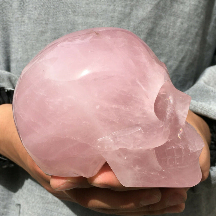 Décoration de crâne en cristal de quartz rose naturel Olivenorma