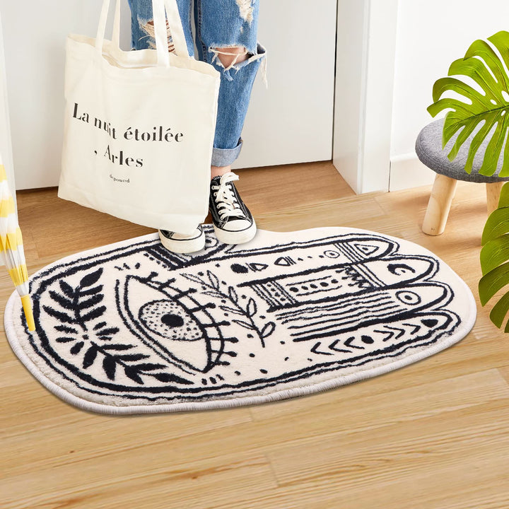 Tapis doux avec symbole Hamsa blanc Olivenorma