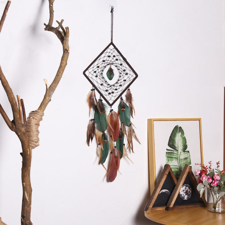 Attrape-rêves en forme de triangle avec perles en onyx noir Olivenorma