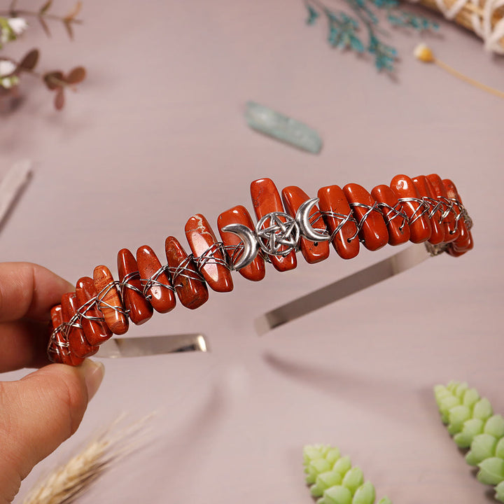 Couronne en cristal tissée en forme d'étoile de lune et de gravier naturel Olivenorma