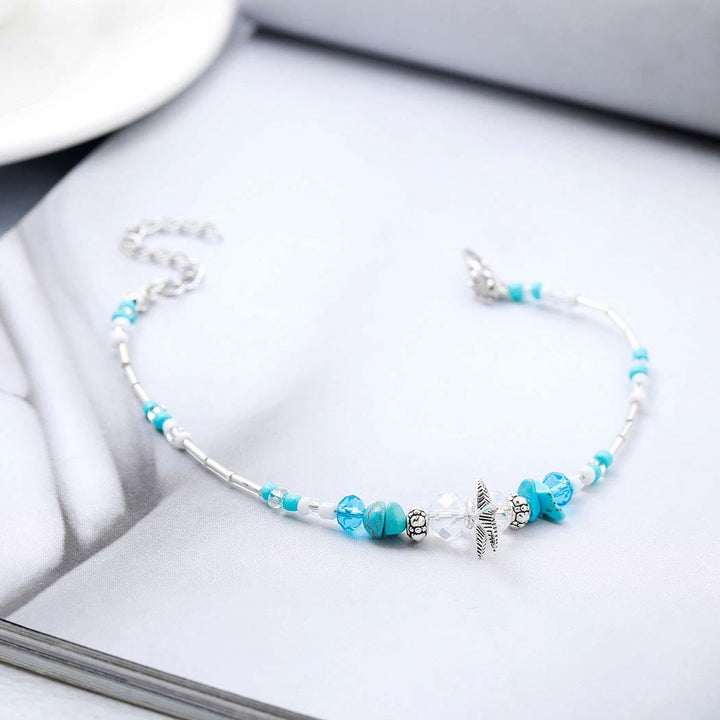 Bracelet de cheville à breloques en forme d'étoile de mer turquoise Olivenorma