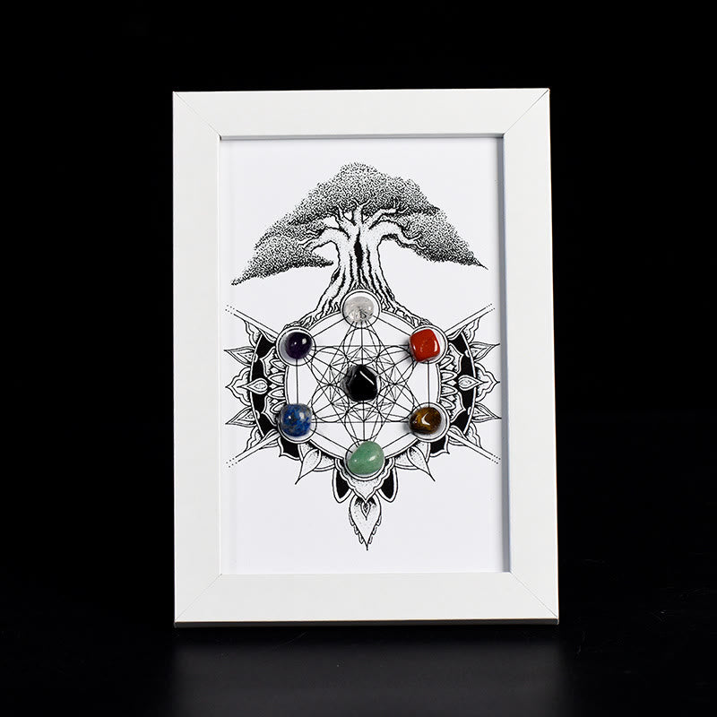 Cadre photo décoratif avec motif arbre de vie et chakra Olivenorma