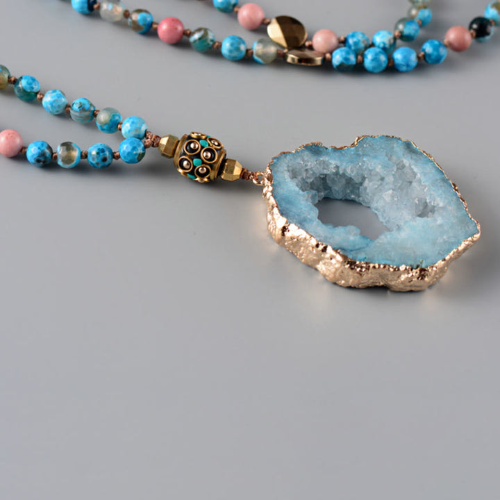 Collier de perles mala en cristal de lépidolite aigue-marine naturelle Olivenorma