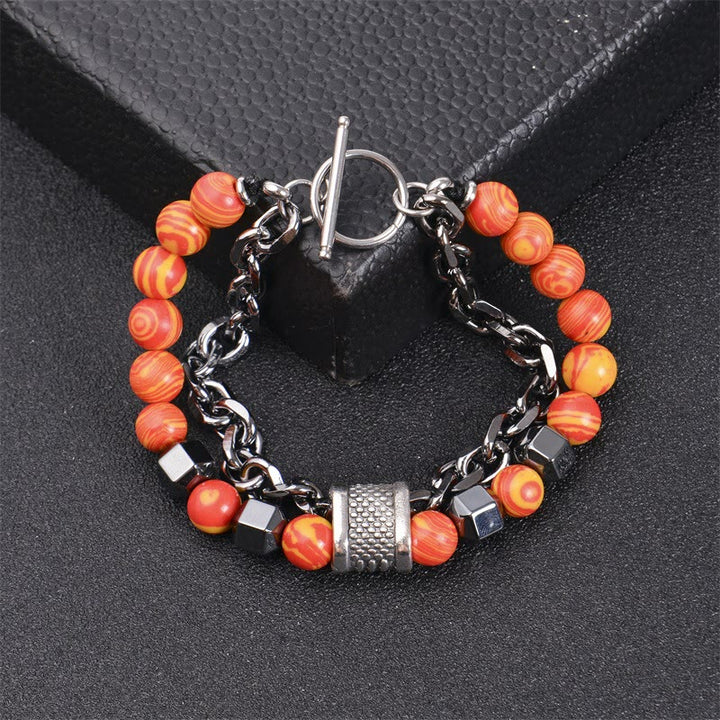 Bracelet chaîne en titane avec pierre malachite Olivenorma 8 mm