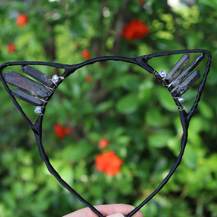 Serre-tête avec oreilles de chat en cristal électrolytique Olivenorma