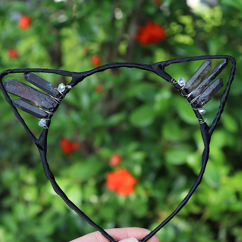 Serre-tête avec oreilles de chat en cristal électrolytique Olivenorma