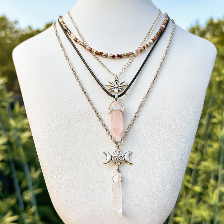 Ensemble de colliers avec pendentif arbre de vie en quartz naturel et hamsa Olivenorma