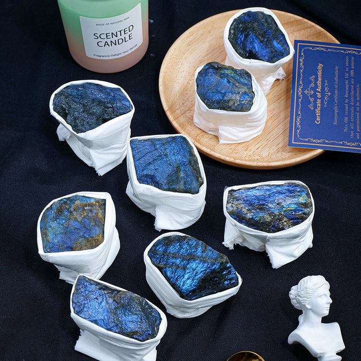 Ensemble de cristaux bruts de labradorite Olivenorma en pierre naturelle