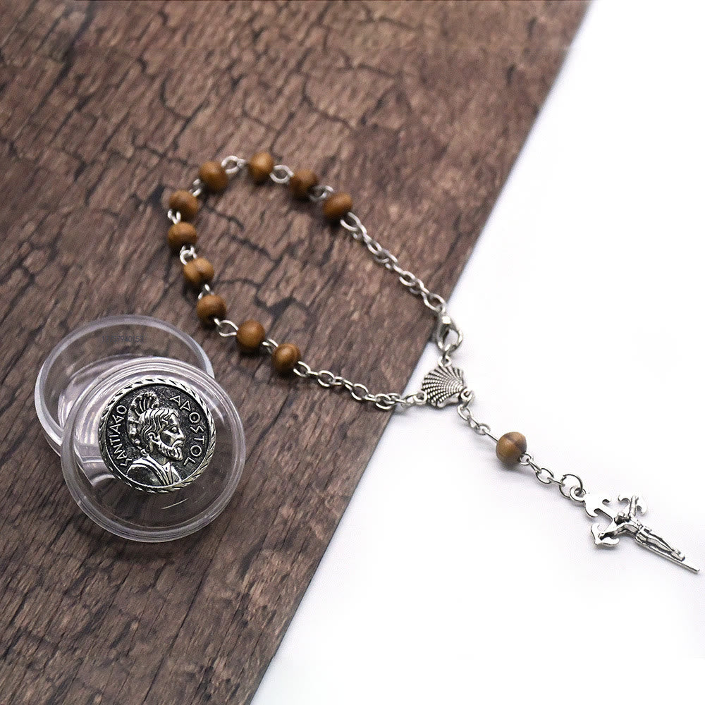 Bracelet chapelet en perles de bois Olivenorma de 6 mm avec croix