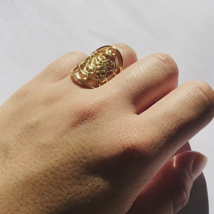 Bague ajustable en acier inoxydable avec symbole du cube de Métatron Olivenorma