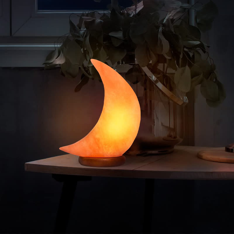 Lampe de sel rose de l'Himalaya en forme de croissant de lune Olivenorma