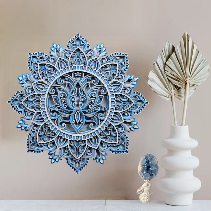 Peinture murale 3D Mandala Lotus Bleu Olivenorma