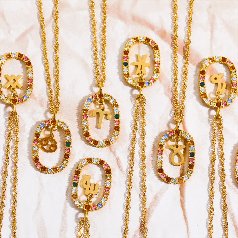 Collier constellation du zodiaque ovale ajouré en zircon Olivenorma