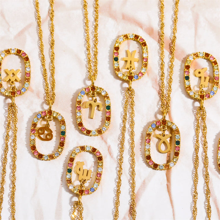 Collier constellation du zodiaque ovale ajouré en zircon Olivenorma