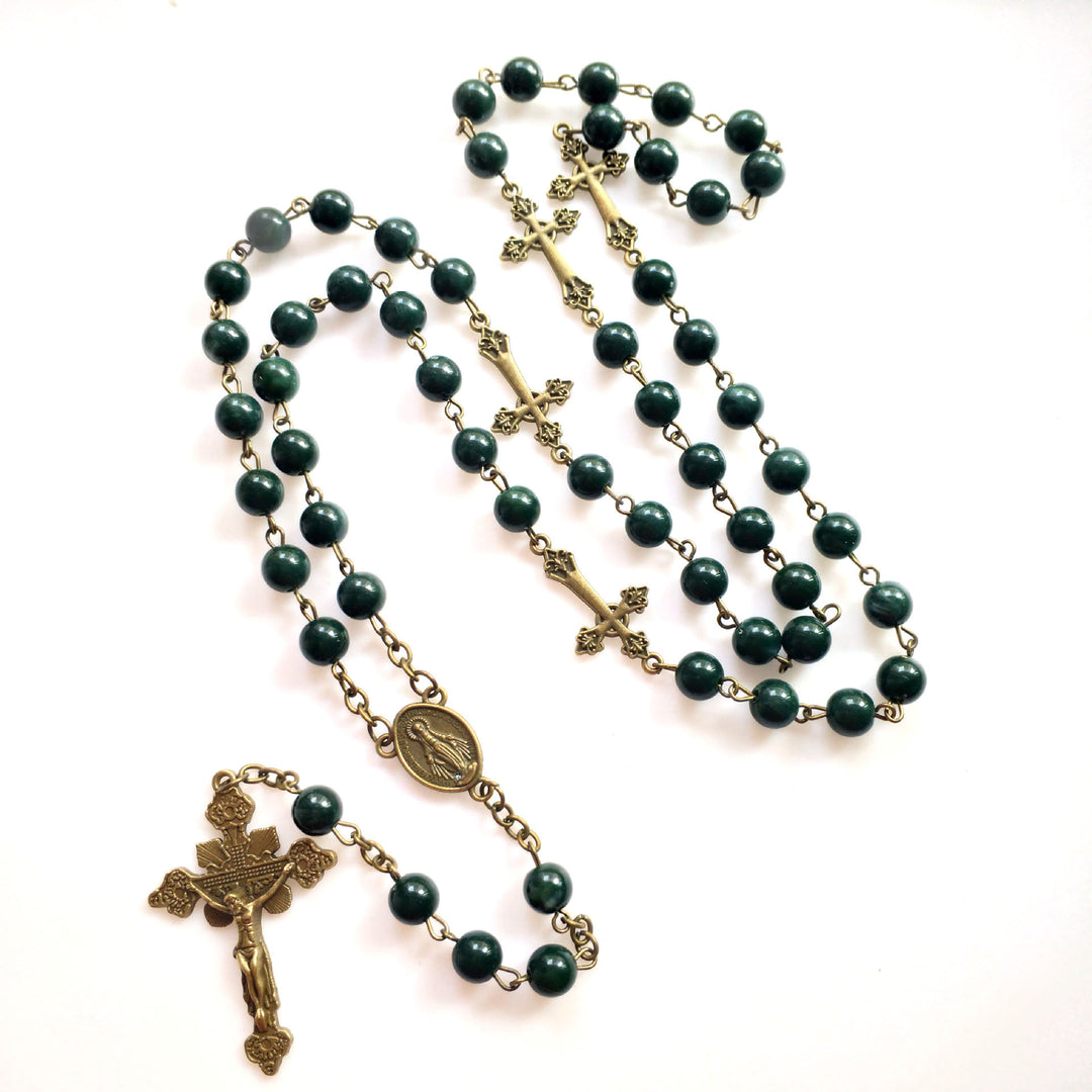 Collier chapelet avec pendentif en forme de croix en cuivre et malachite Olivenorma