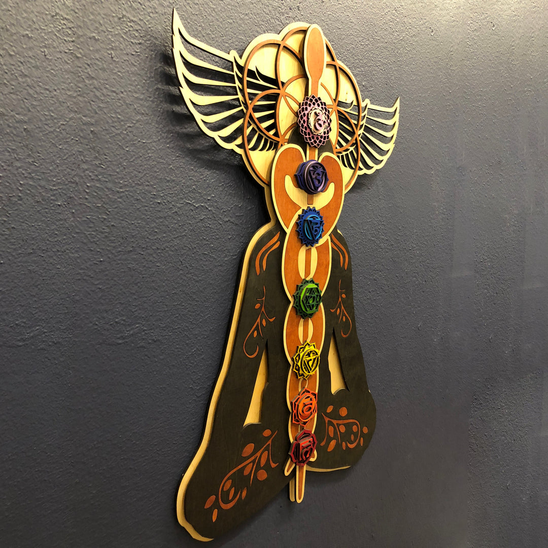 Décoration murale en bois teinté peinte à la main Olivenorma Kundalini Chakra