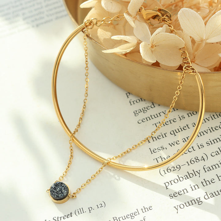 Bracelet double couche en tourmaline noire plaqué or 18 carats Olivenorma