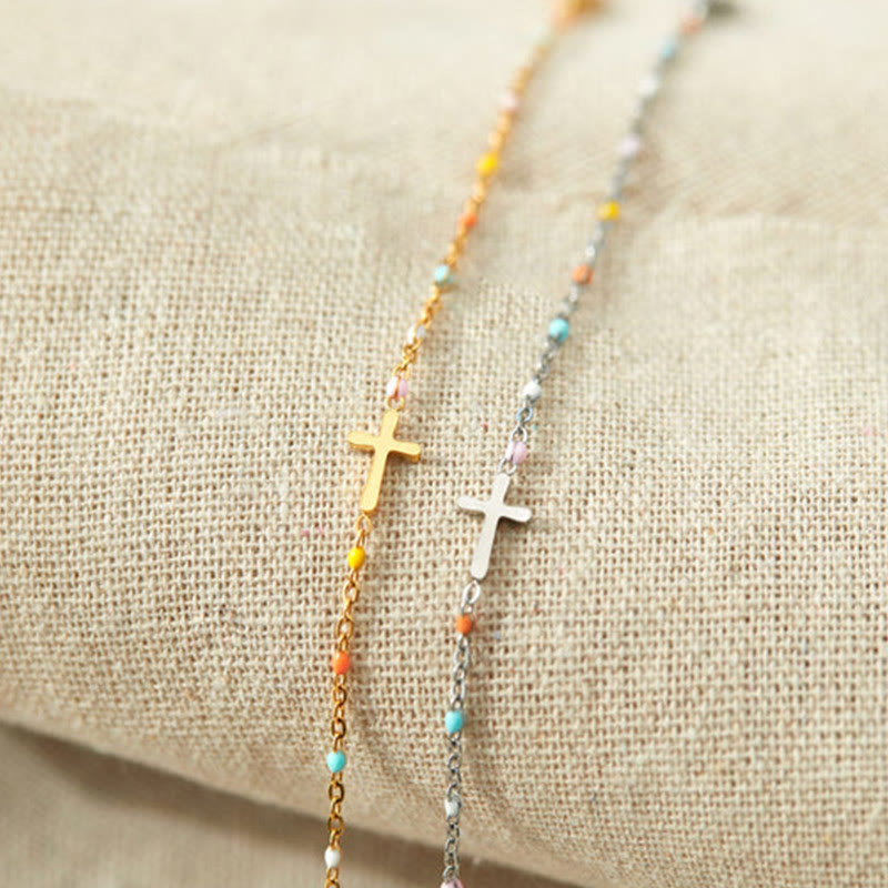 Bracelet en émail coloré avec croix du Christ Olivenorma