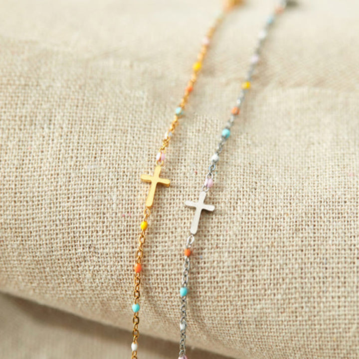 Bracelet en émail coloré avec croix du Christ Olivenorma