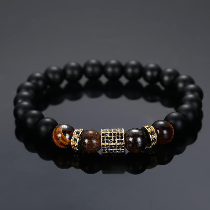 Bracelet en perles noires givrées en œil de tigre pour homme Olivenorma