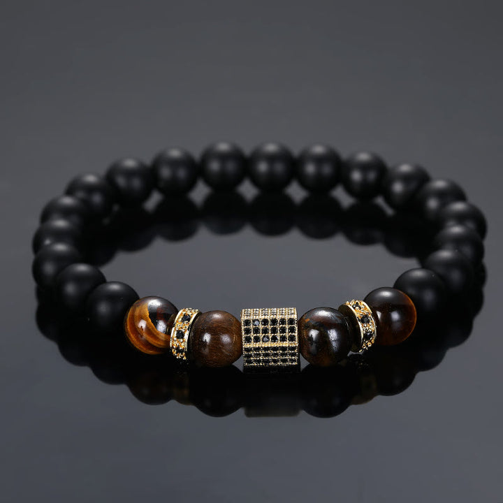 Bracelet en perles noires givrées en œil de tigre pour homme Olivenorma