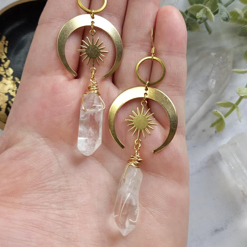 Boucles d'oreilles croissant de lune et soleil en cristal transparent Olivenorma