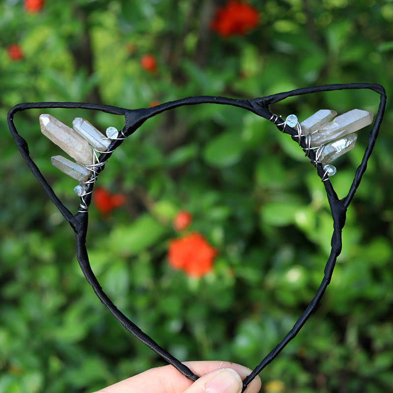 Serre-tête avec oreilles de chat en cristal électrolytique Olivenorma