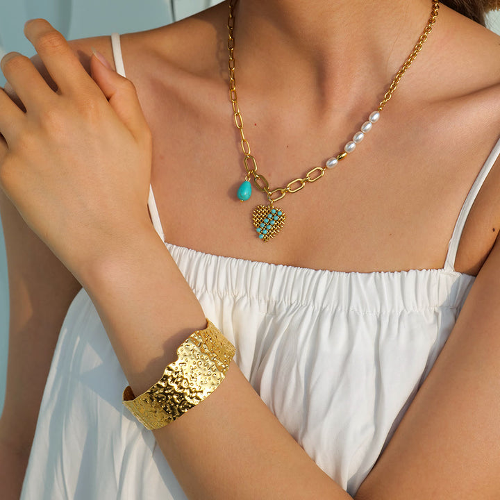 Collier avec bague en acier inoxydable couleur or 18 carats Olivenorma