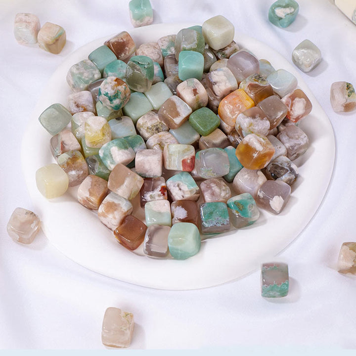 Cube de cristal d'agate fleur de cerisier Olivenorma en pierre naturelle