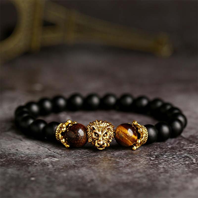 Bracelet symbole lion en pierre de cristal naturel Olivenorma