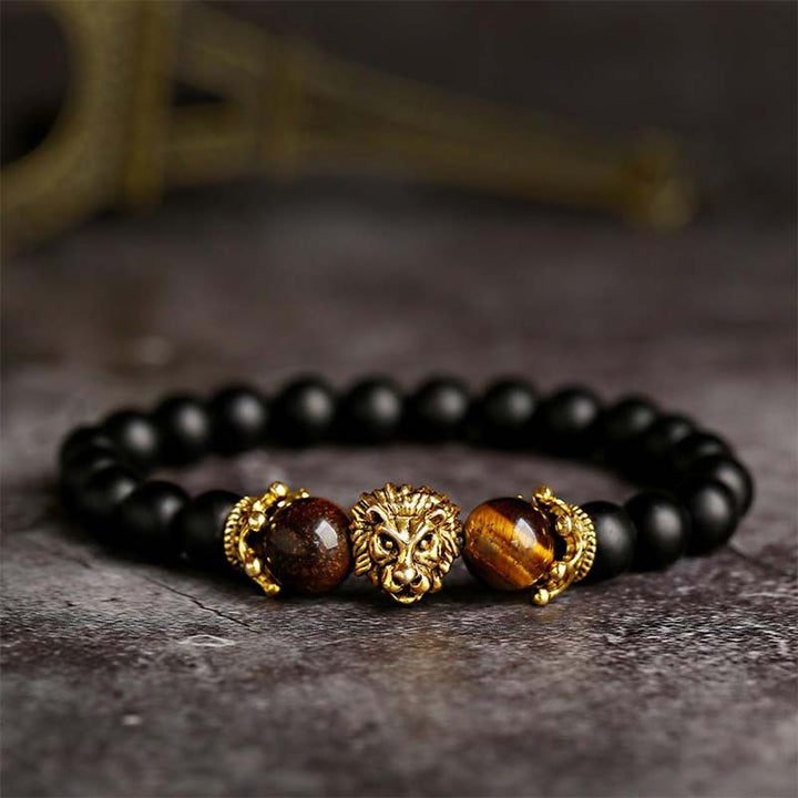 Bracelet symbole lion en pierre de cristal naturel Olivenorma