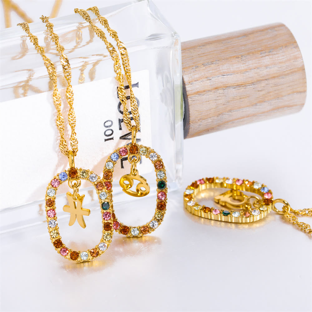 Collier constellation du zodiaque ovale ajouré en zircon Olivenorma