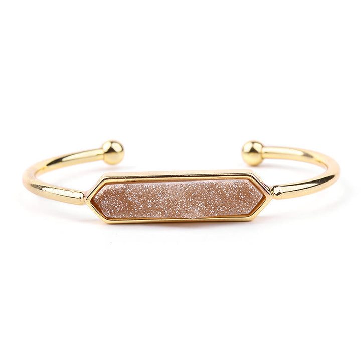 Bracelet manchette en cuivre et métal avec grappe de cristaux naturels Olivenorma