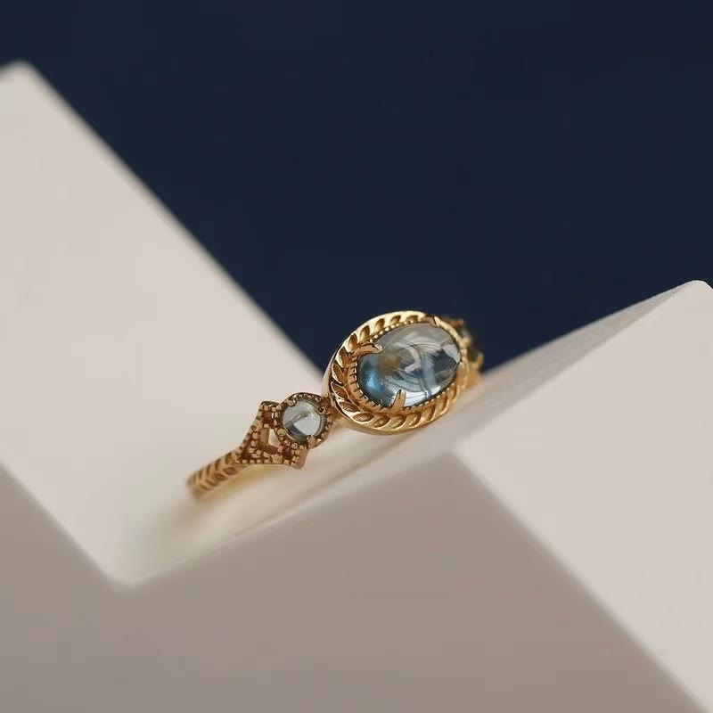 Bague ajustable en pierre de topaze bleue naturelle Olivenorma