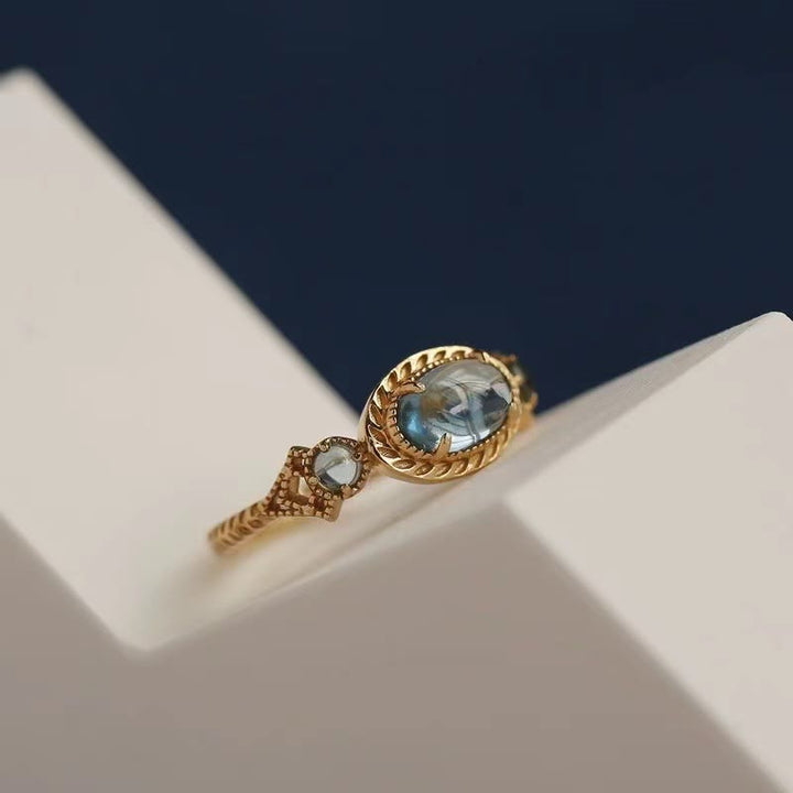 Bague ajustable en pierre de topaze bleue naturelle Olivenorma
