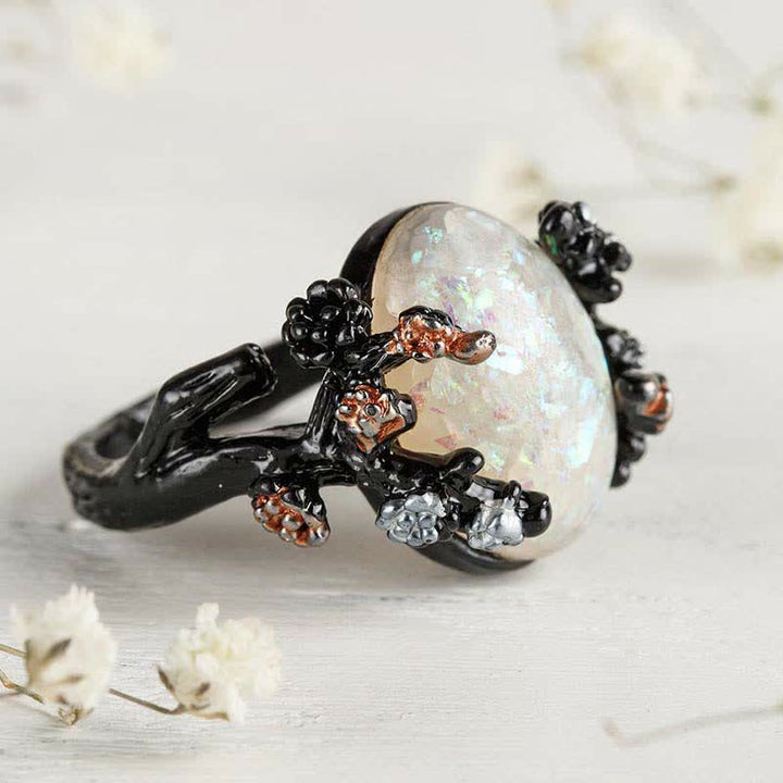 Olivenorma « Midnight Blossom : - Bague d'opale d'arbre magique