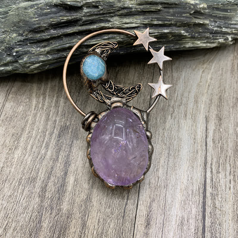 Collier Bohemia Olivenorma en quartz rose et améthyste avec étoile de lune