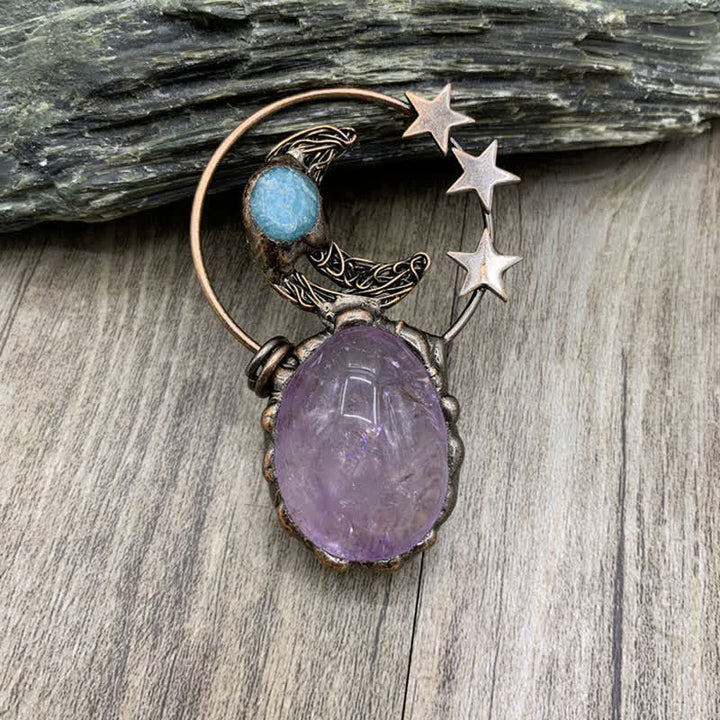 Collier Bohemia Olivenorma en quartz rose et améthyste avec étoile de lune