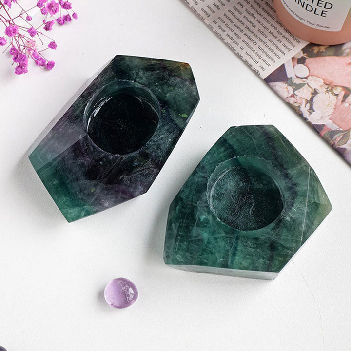 Bougeoir en fluorite verte polie Olivenorma en pierre naturelle