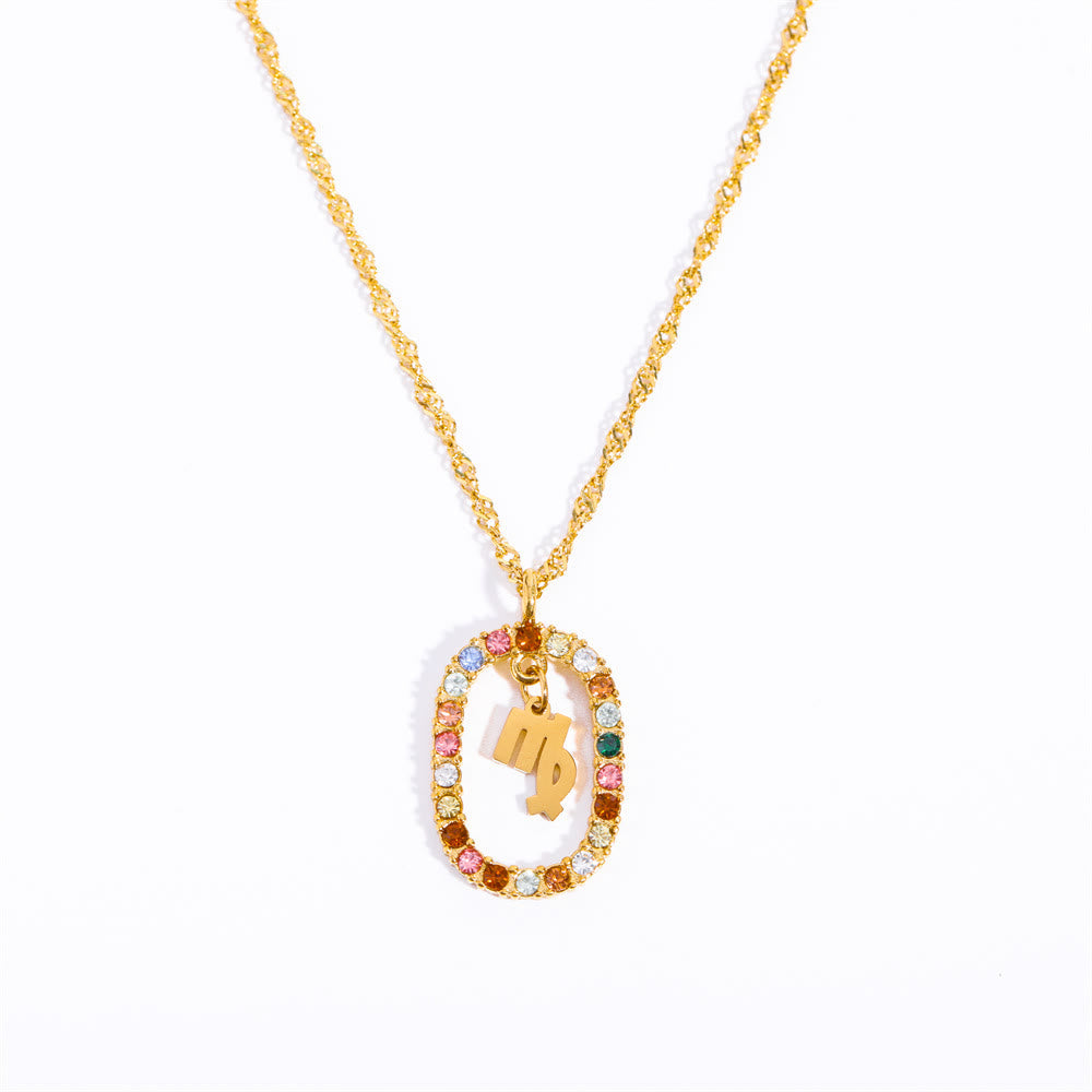 Collier constellation du zodiaque ovale ajouré en zircon Olivenorma