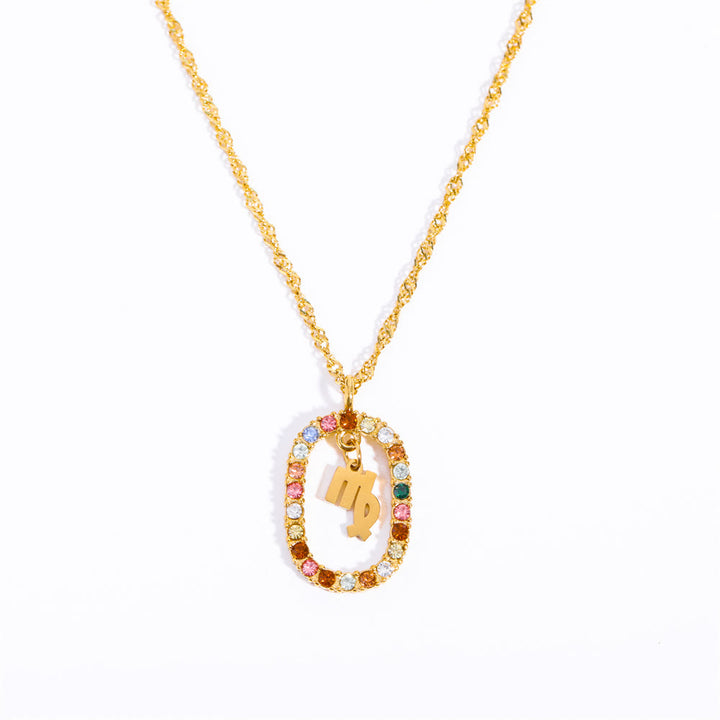 Collier constellation du zodiaque ovale ajouré en zircon Olivenorma