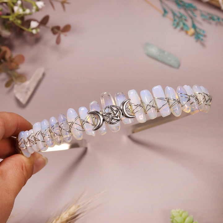 Couronne en cristal tissée en forme d'étoile de lune et de gravier naturel Olivenorma